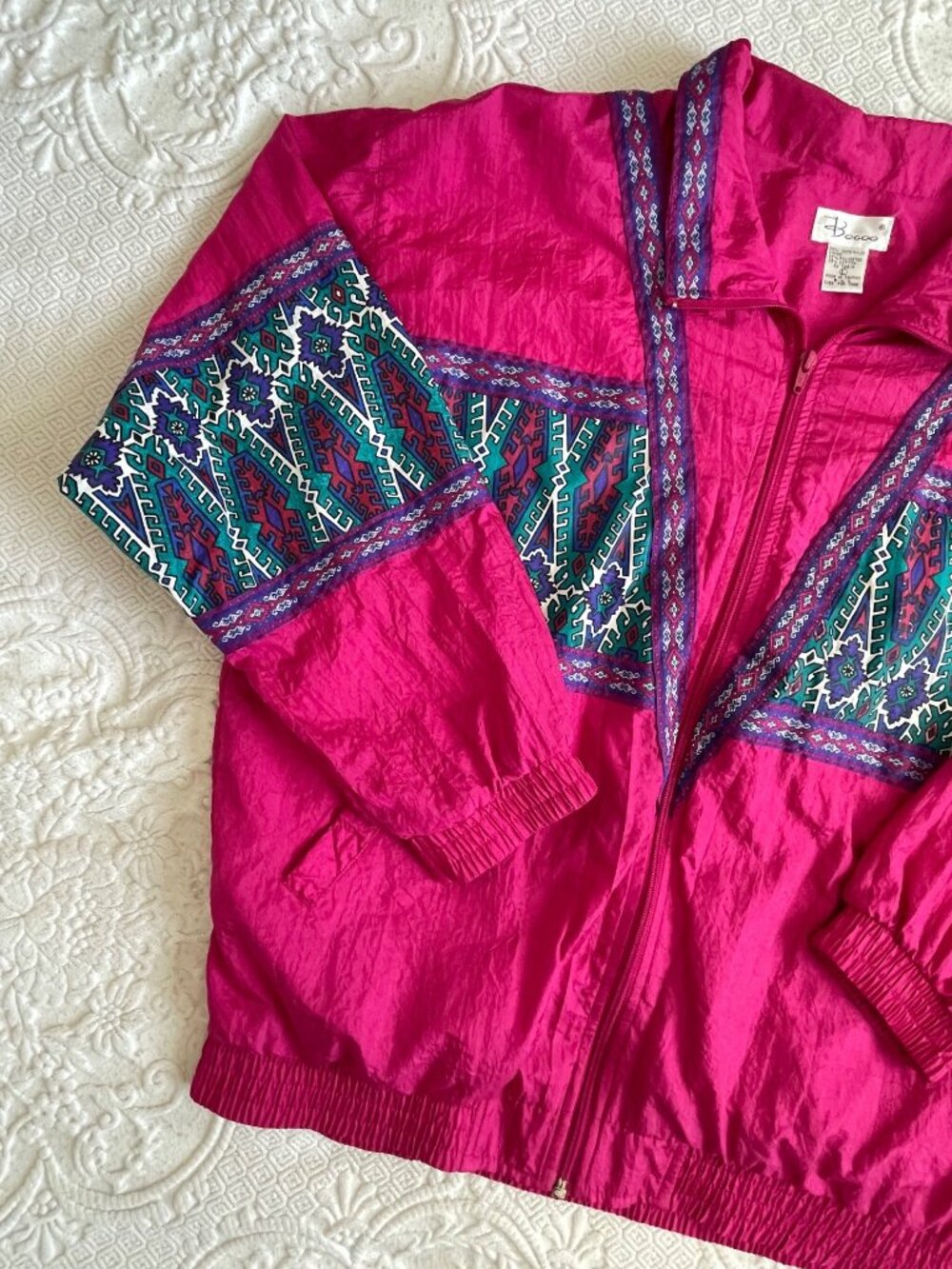 Vintage 1993 Bocco Colorful Aztec Ribbon 100% Nylon Lined Windbreaker Jacket LRG - Picture 2 of 14